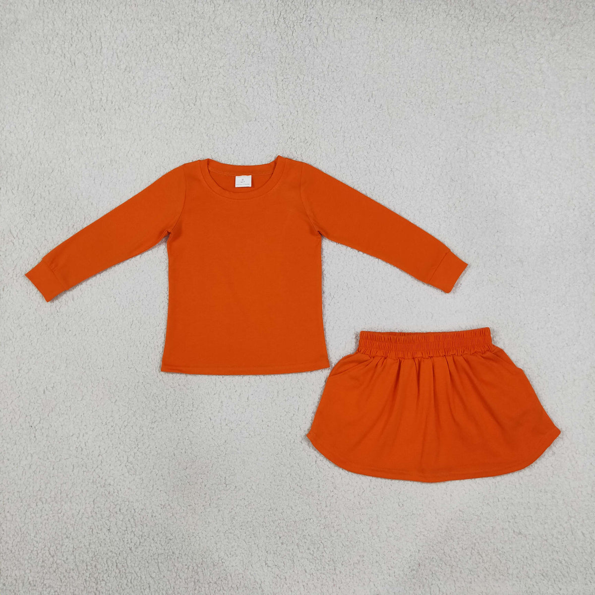 GLD1696 Baby Girls Orange Long Sleeve Shirt Top Pockets Skirt Short Cotton Clothes Sets