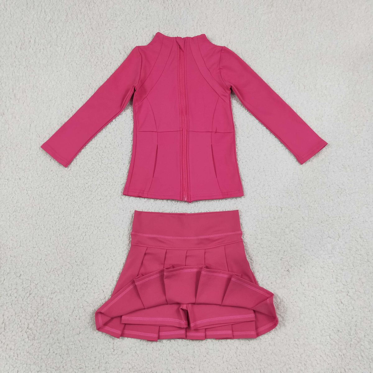 Sibling Baby Girls Long Sleeve Zip Pockets Tops Pleated Skorts Yoga Active Clothes Sets