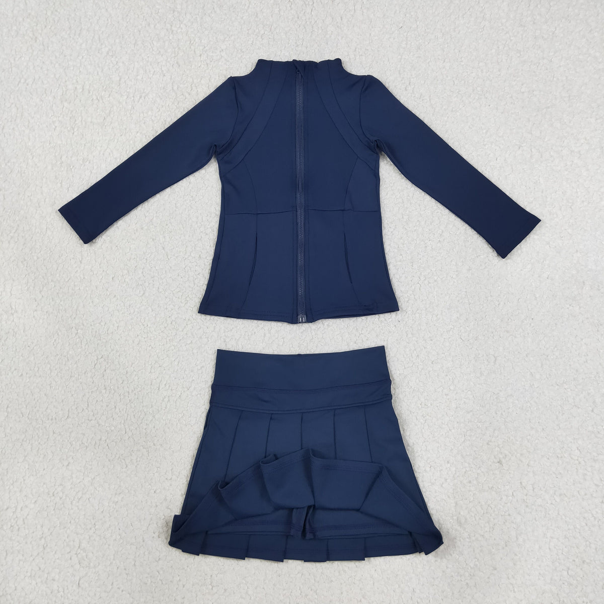 Sibling Baby Girls Long Sleeve Zip Pockets Tops Pleated Skorts Yoga Active Clothes Sets