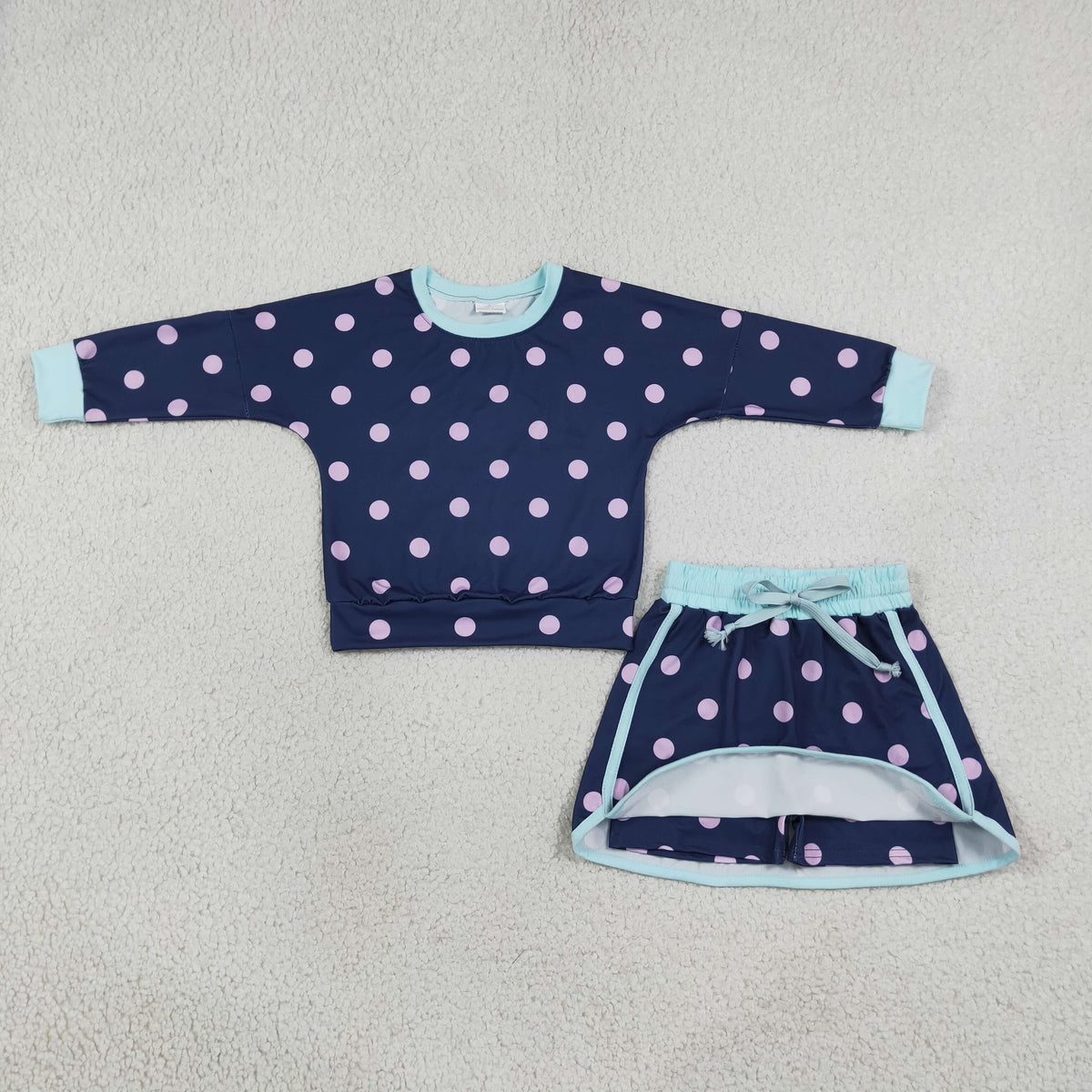 Sibling Baby Girls Long Sleeves Polka Dots Top Skirt Short Clothes Sets