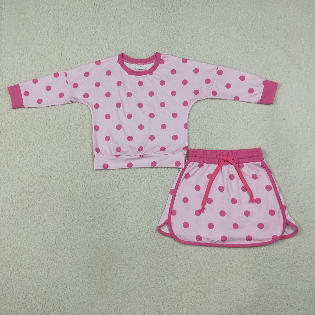 GLD1765 Baby Girls Long Sleeve Pink Polka Dots Top Skirt Short Clothes Set