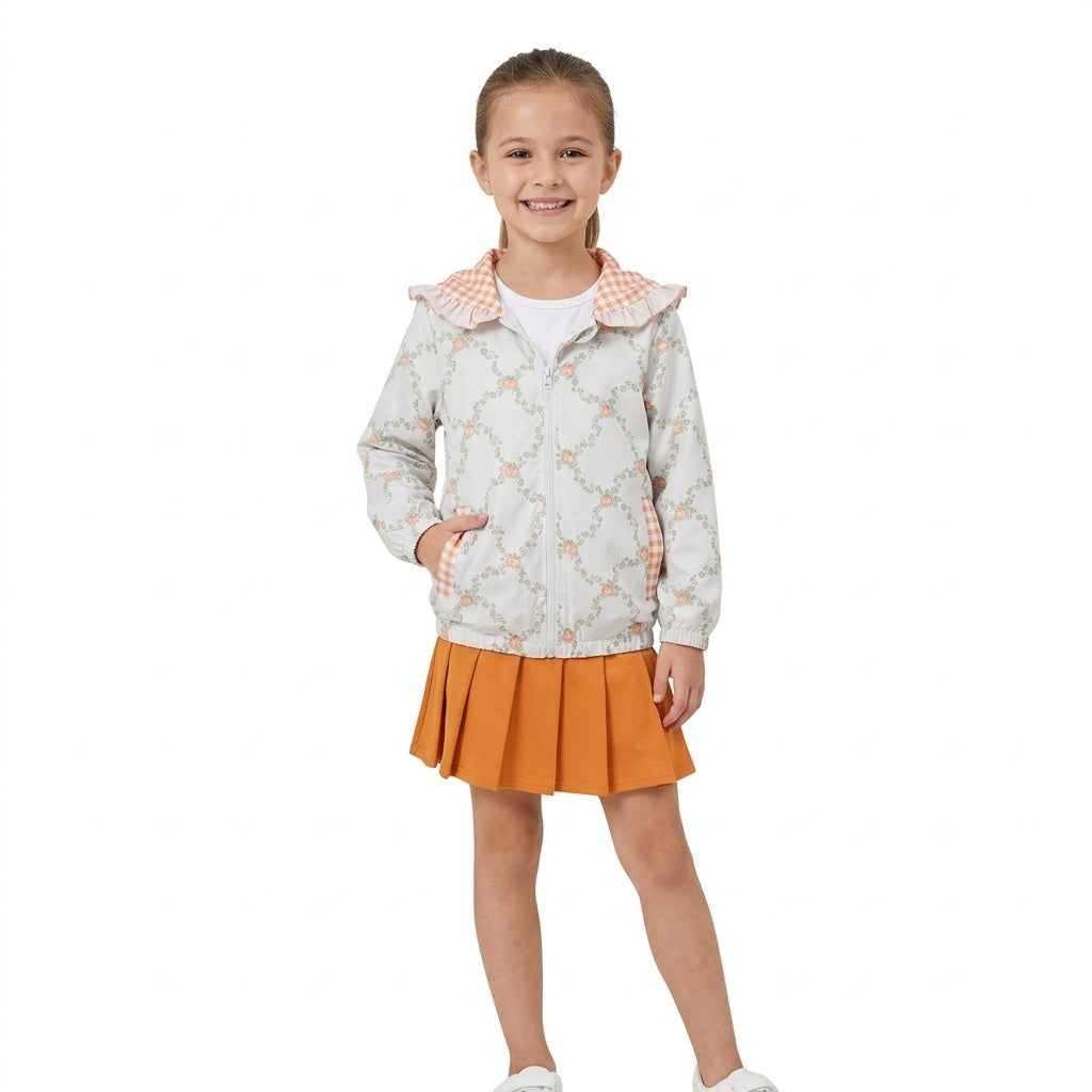 GLD1816 Baby Girls Flowers Pumpkins Zip Pockets Ruffle Hoodie Jackets Yoga Active Skirt Shorts Fall Sets