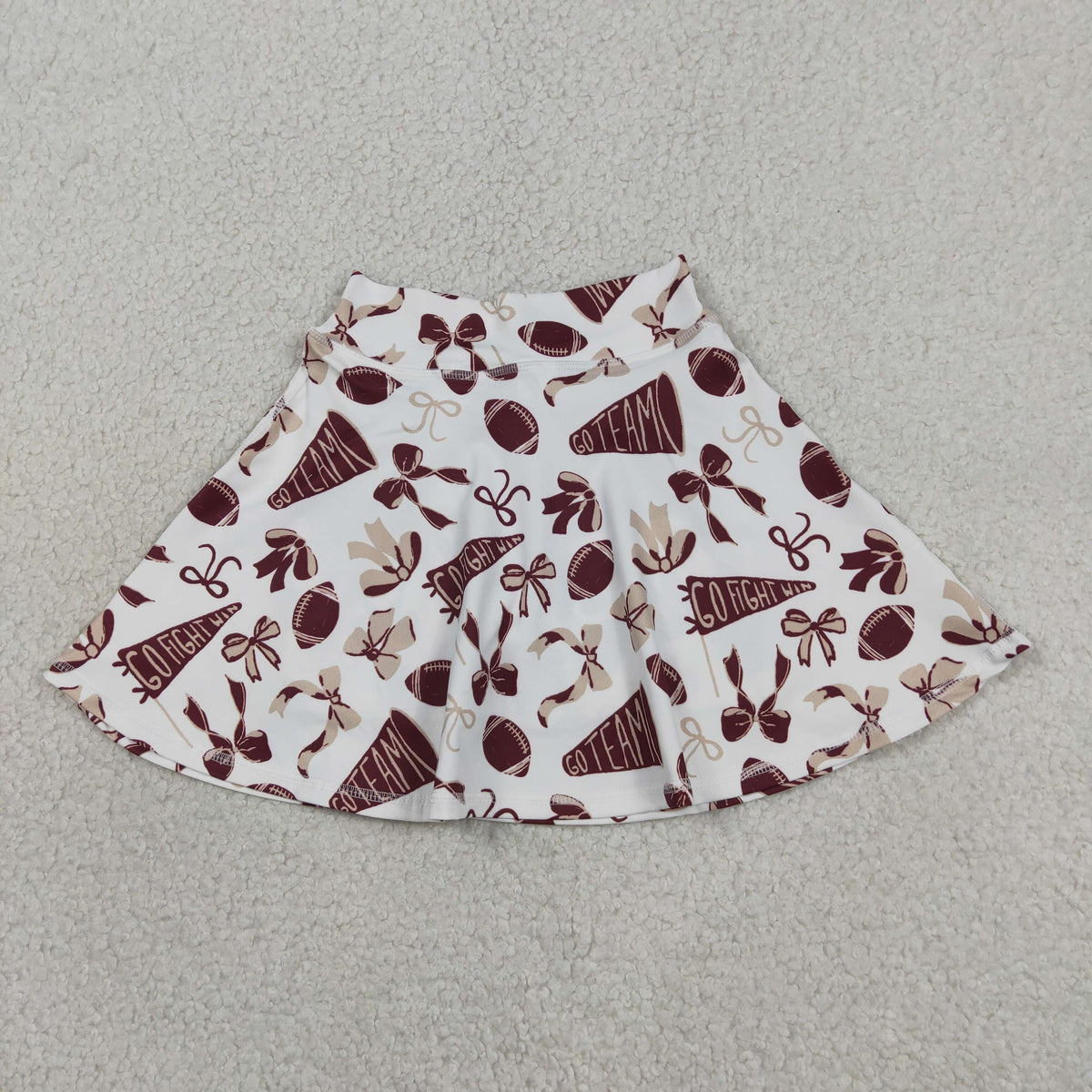 GLK0139 Baby Girls Maroon Bows Footballs Go Team Yoga Active Skirt Shorts Bottom