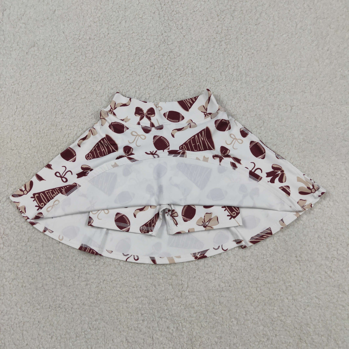GLK0139 Baby Girls Maroon Bows Footballs Go Team Yoga Active Skirt Shorts Bottom