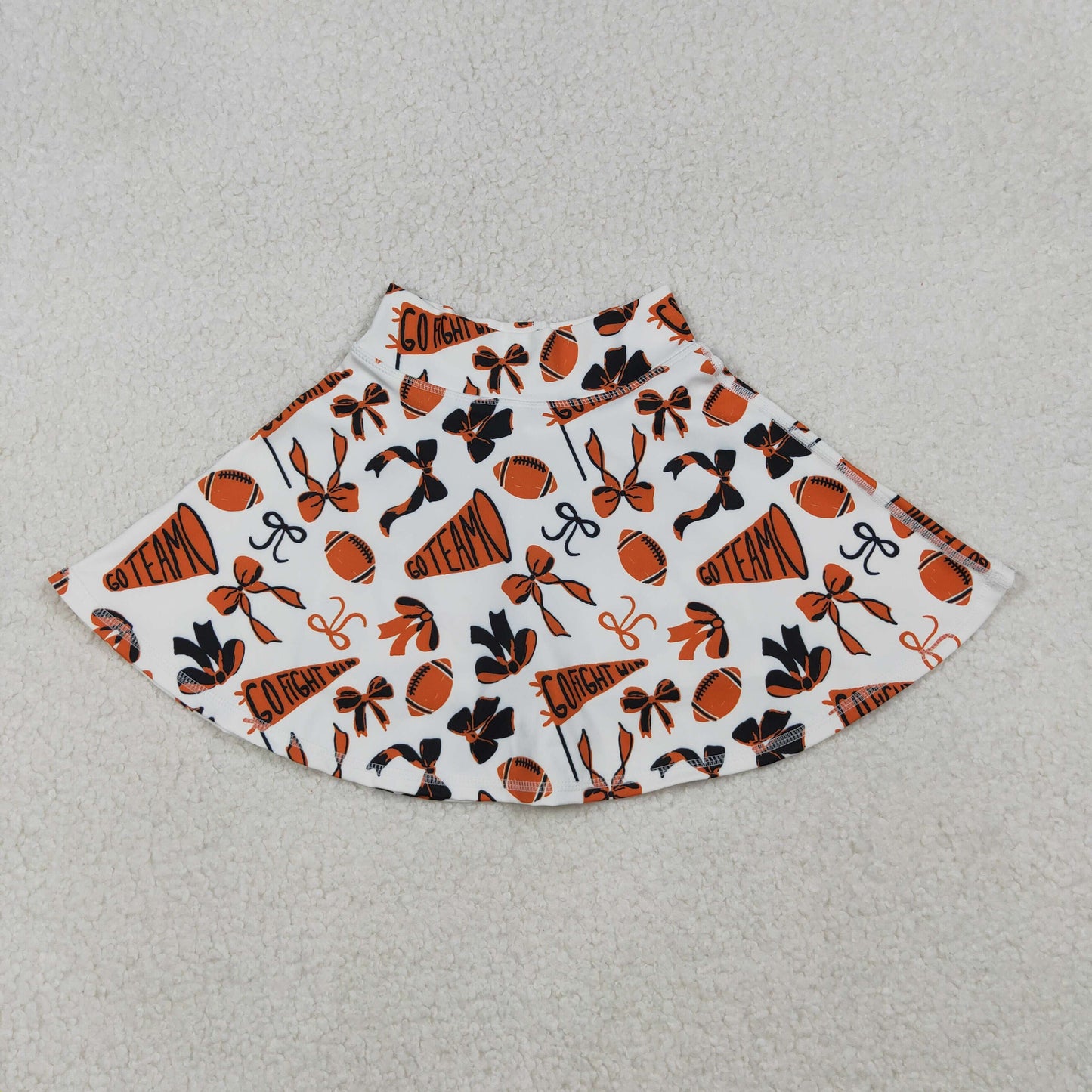 GLK0140 Baby Girls Orange Black Bows Footballs Go Team Yoga Active Skirts Short Bottom