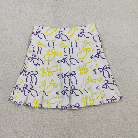 GLK0212 Baby Girls Purple Yellow Bows Yoga Active Pleated Skirts Short Bottom
