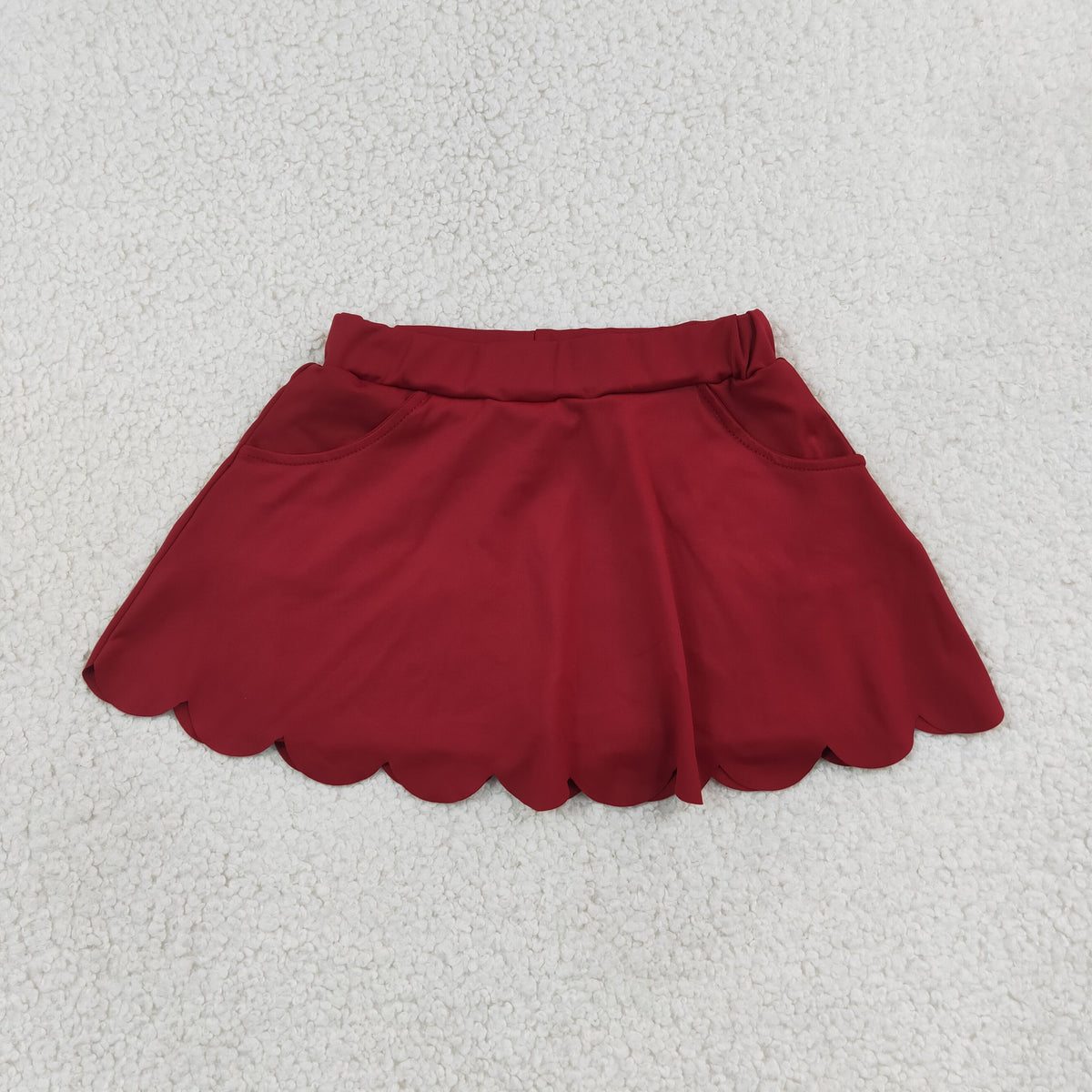 GLK0304 Baby Girls Maroon Pockets Yoga Active Scallop Skirt Short Bottoms
