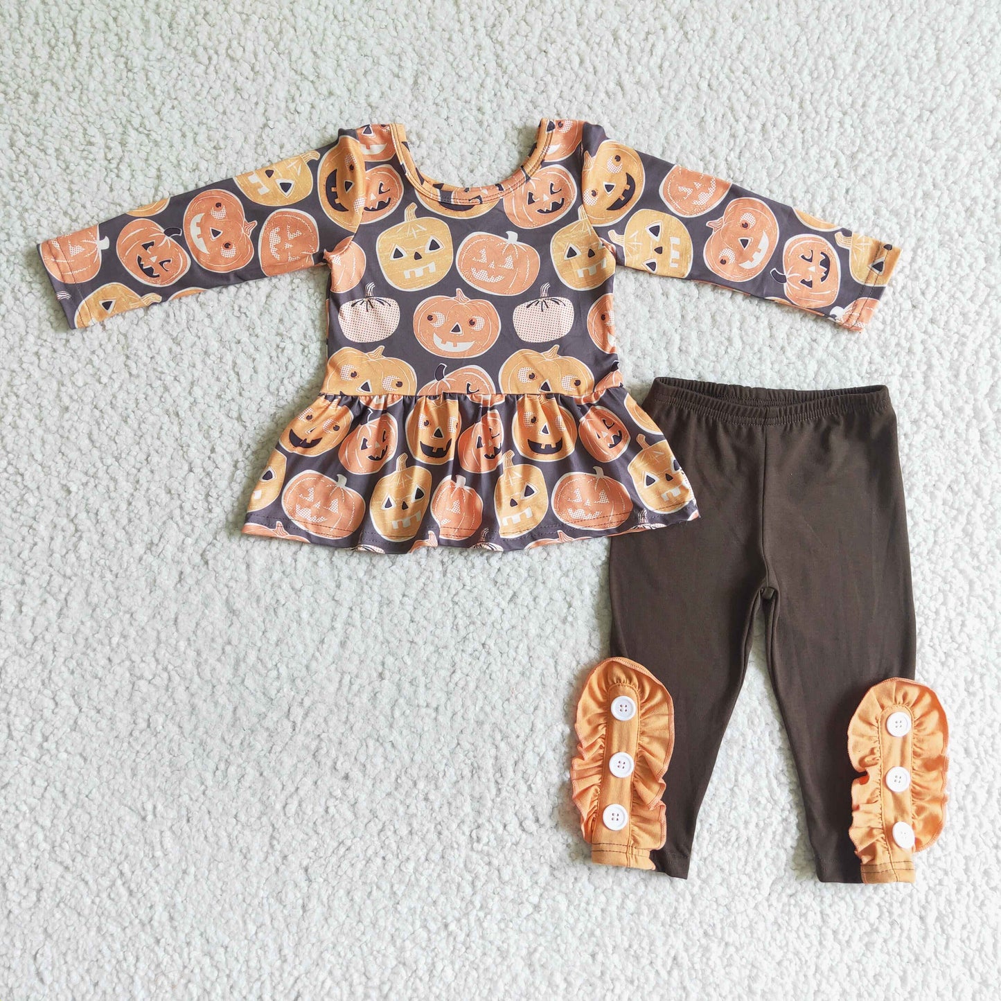Sibling Baby Girls Long Sleeves Ghosts Bows Tunic Pants Halloween Clothes Sets