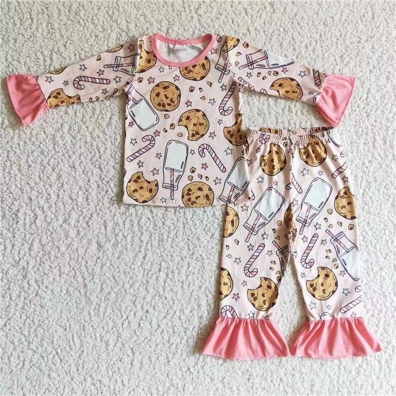 Sibling Baby Kids Cookie Milk Candy Cane Top Pants Christmas Pajamas Sets Zipper Footie Rompers