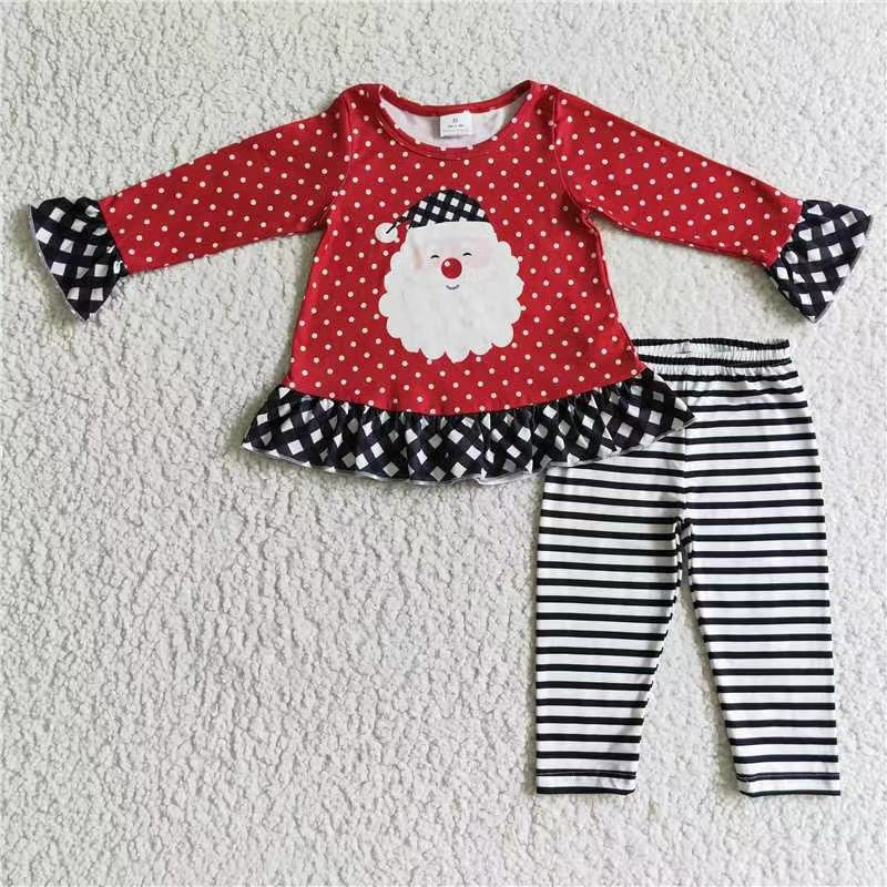 Sibling Baby Girls Santa Snowman Green Face Tunic Pants Christmas Clothes Sets