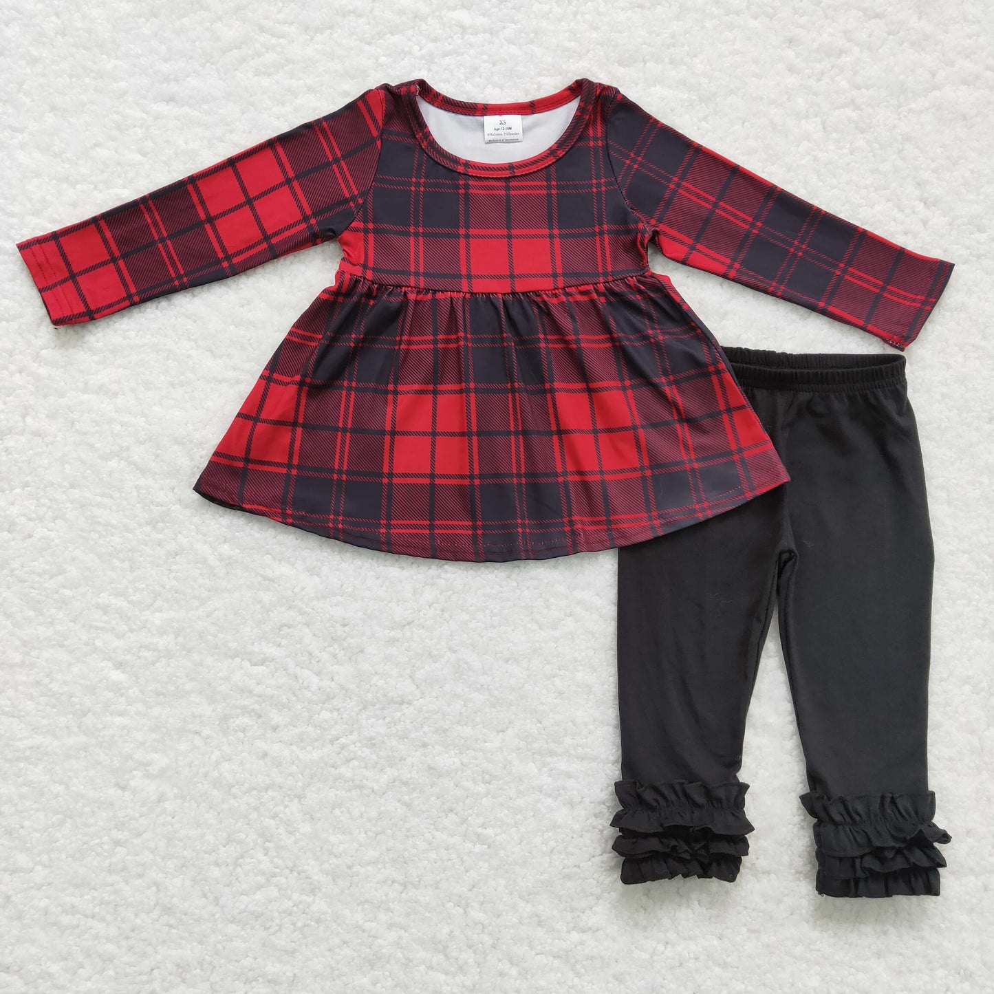 Sibling Baby Girls Long Ruffle Sleeves Santa Trees Lights Tunic Pants Christmas Clothes Sets