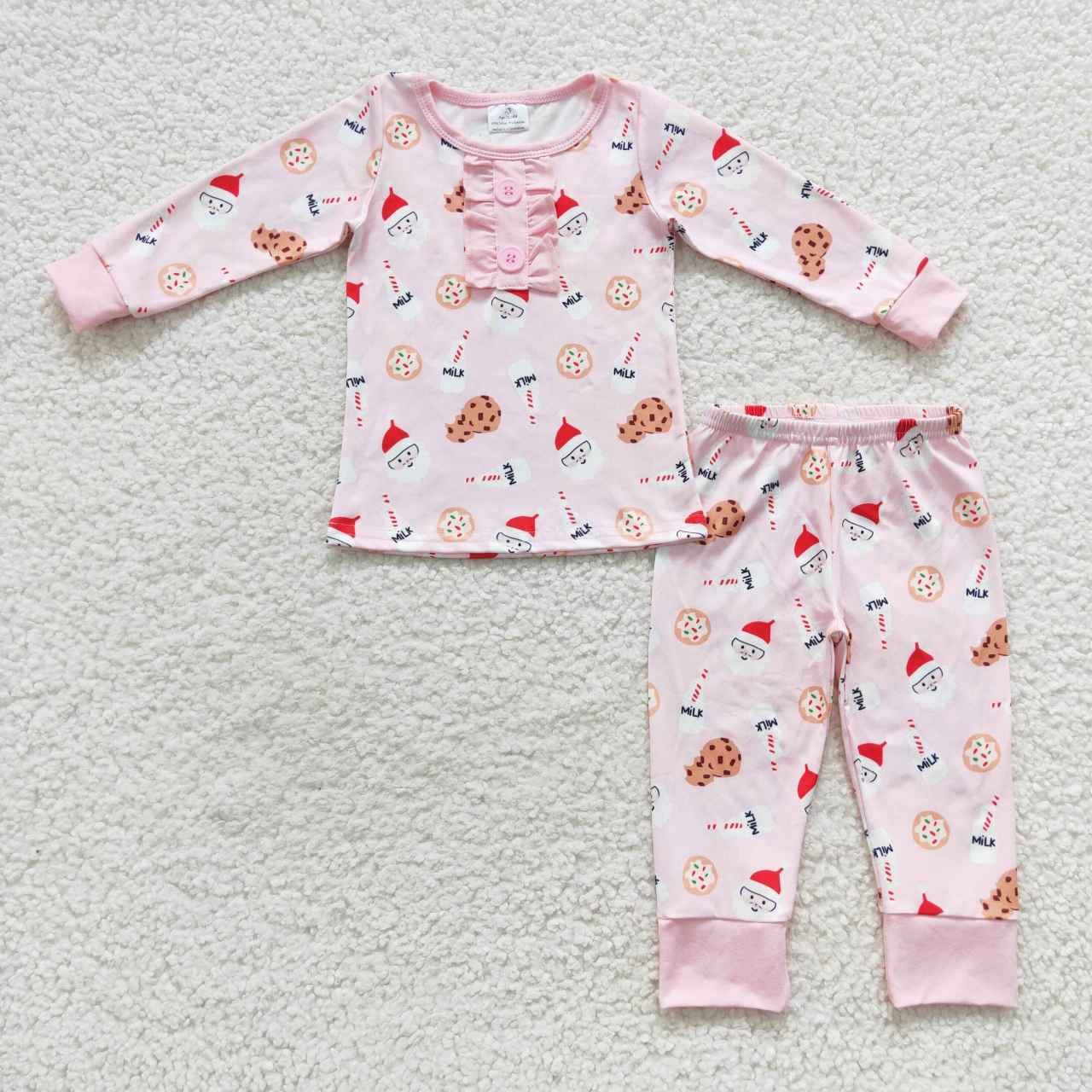 Sibling Baby Kids Cookie Milks Santa Button Top Pants Christmas Pajamas Sets Zipper Footie Rompers