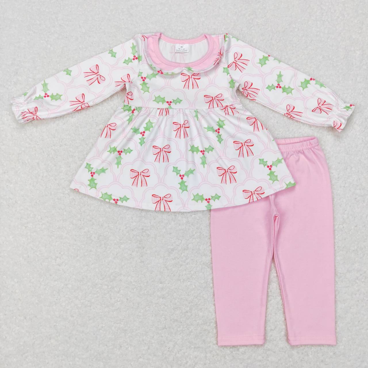 Sibling Baby Girls Long Ruffle Sleeves Santa Trees Lights Tunic Pants Christmas Clothes Sets
