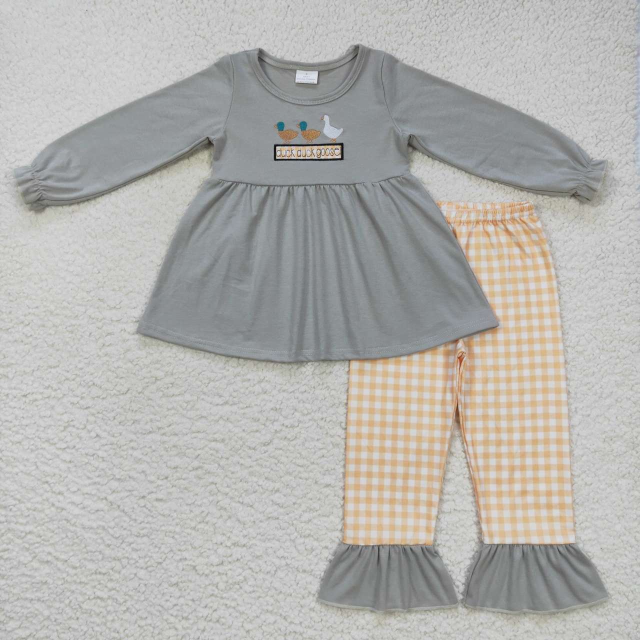 Sibling Baby Girls Embroidery Ducks Deer Camo Tunic Ruffle Pants Hunting Clothes Sets
