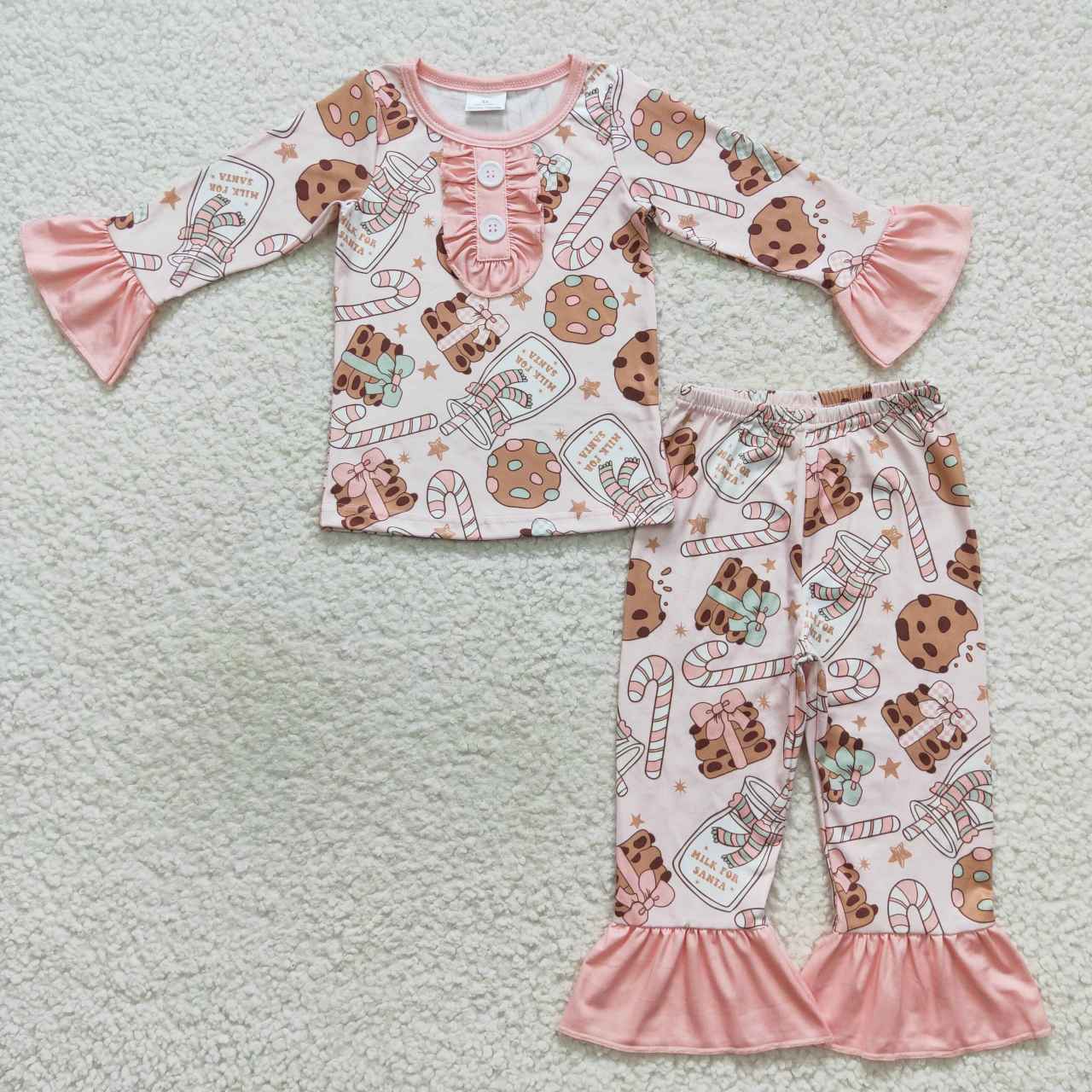 Sibling Baby Kids Cookie Candy Cane Top Pants Christmas Pajamas Sets Zipper Footie Rompers