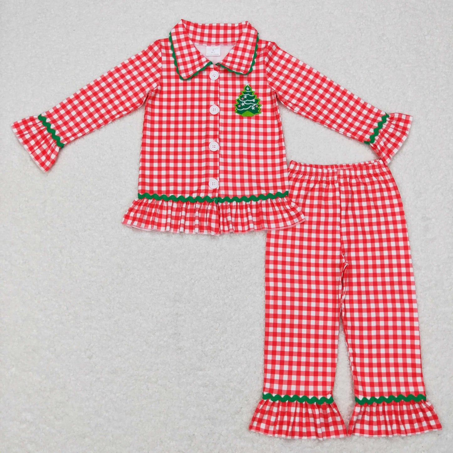 Sibling Baby Kids Embroidery Santa Trees Button Top Pants Christmas Pajamas Sets