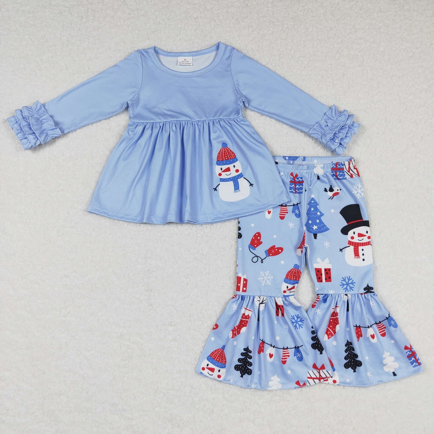 Sibling Baby Girls Santa Snowman Green Face Tunic Pants Christmas Clothes Sets
