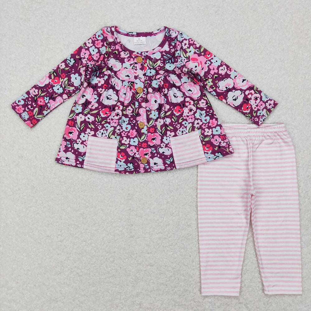 Sibling Baby Girls Fall Floral Pocket Tunic Legging Pants Clothing Sets