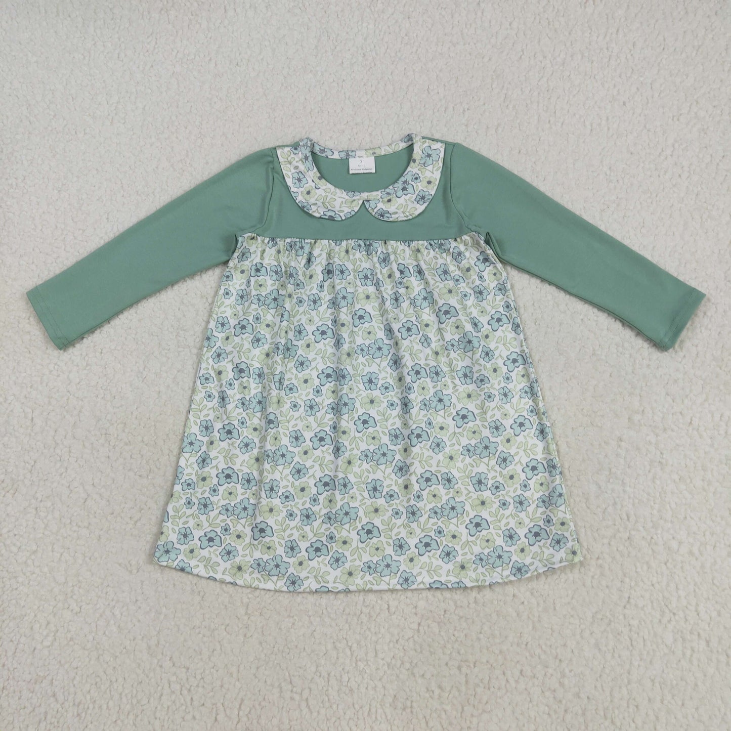 Sibling Baby Girls Flowers Plaid Long Ruffle Sleeve Knee Length Dresses