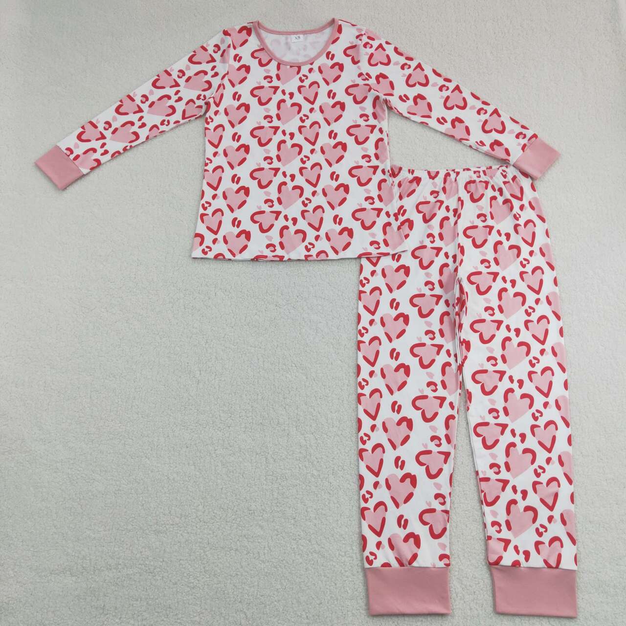 GLP1096 Adult Women Hearts Leopard Top Pants Valentines Pajamas Set