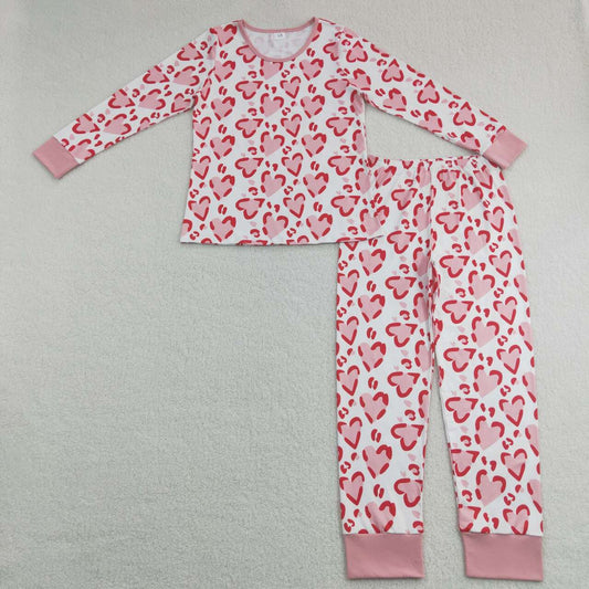 GLP1096 Adult Women Hearts Leopard Top Pants Valentines Pajamas Set