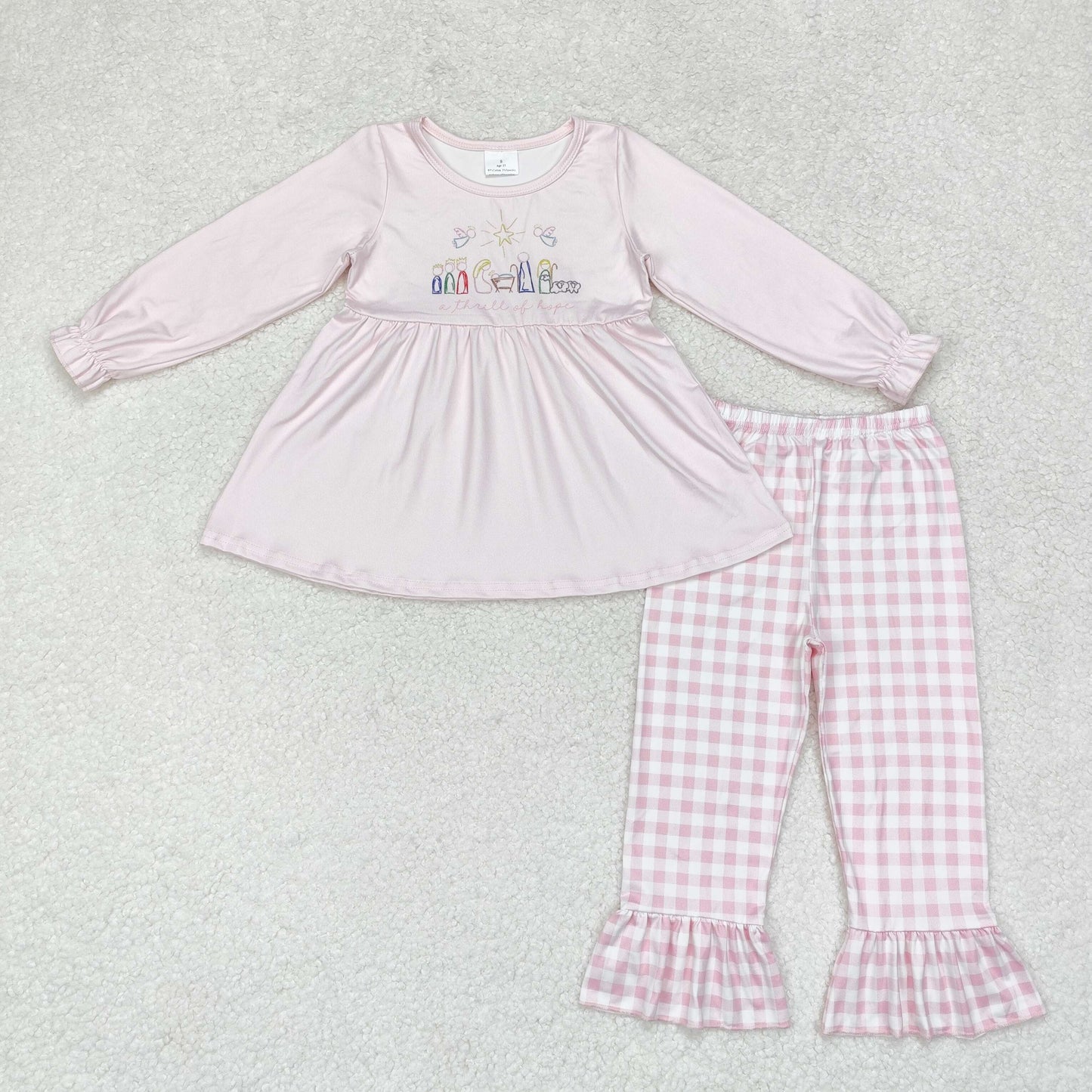 Sibling Baby Girls Green Face Trees Nativity Jesus Tunic Pants Christmas Clothes Sets