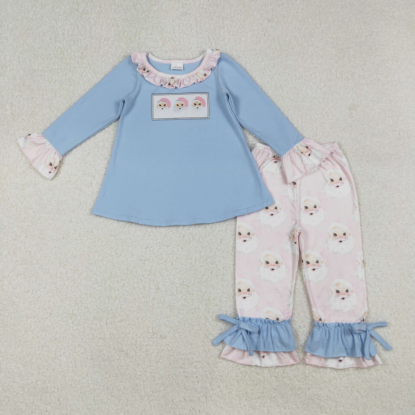 GLP1226 Baby Girls Embroidery Santa Tunic Ruffle Pants Christmas Clothes Sets