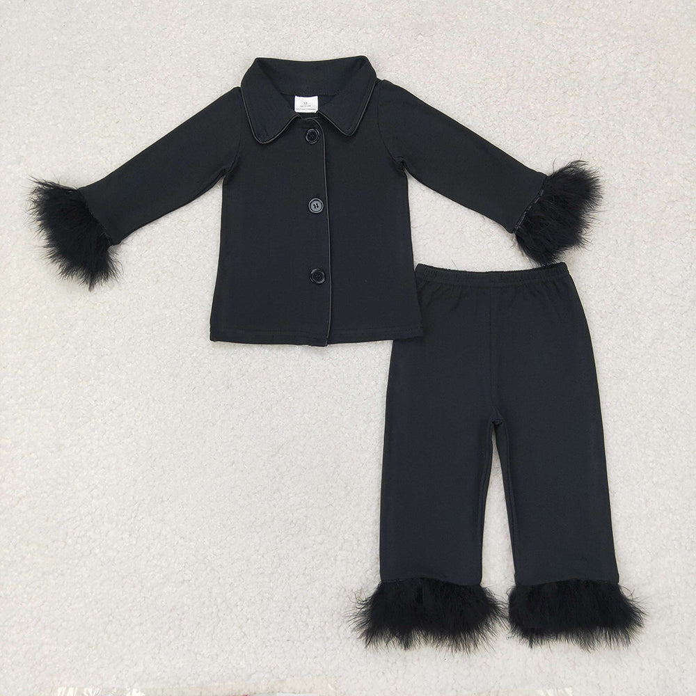 Sibling Baby Girls Sister Buttons Top Pants Fur Pajamas Clothes Sets