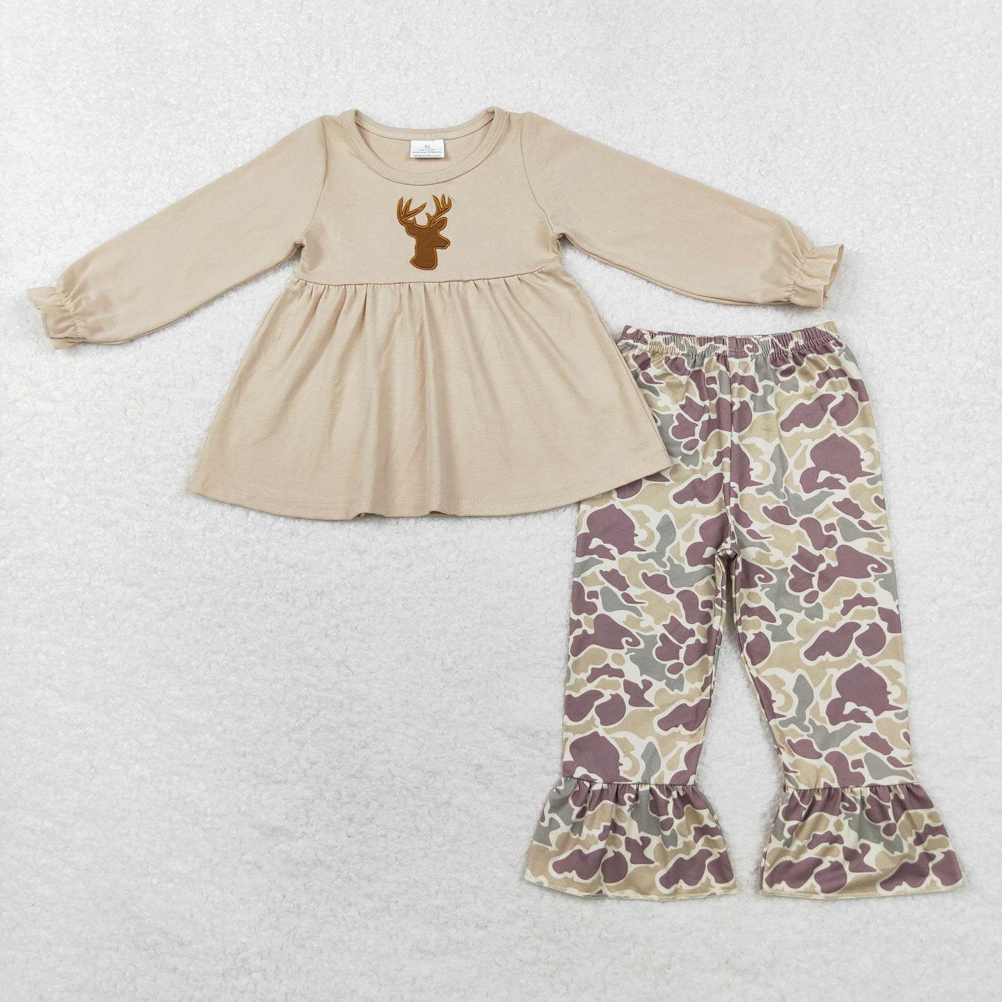 Sibling Baby Girls Embroidery Ducks Deer Camo Tunic Ruffle Pants Hunting Clothes Sets