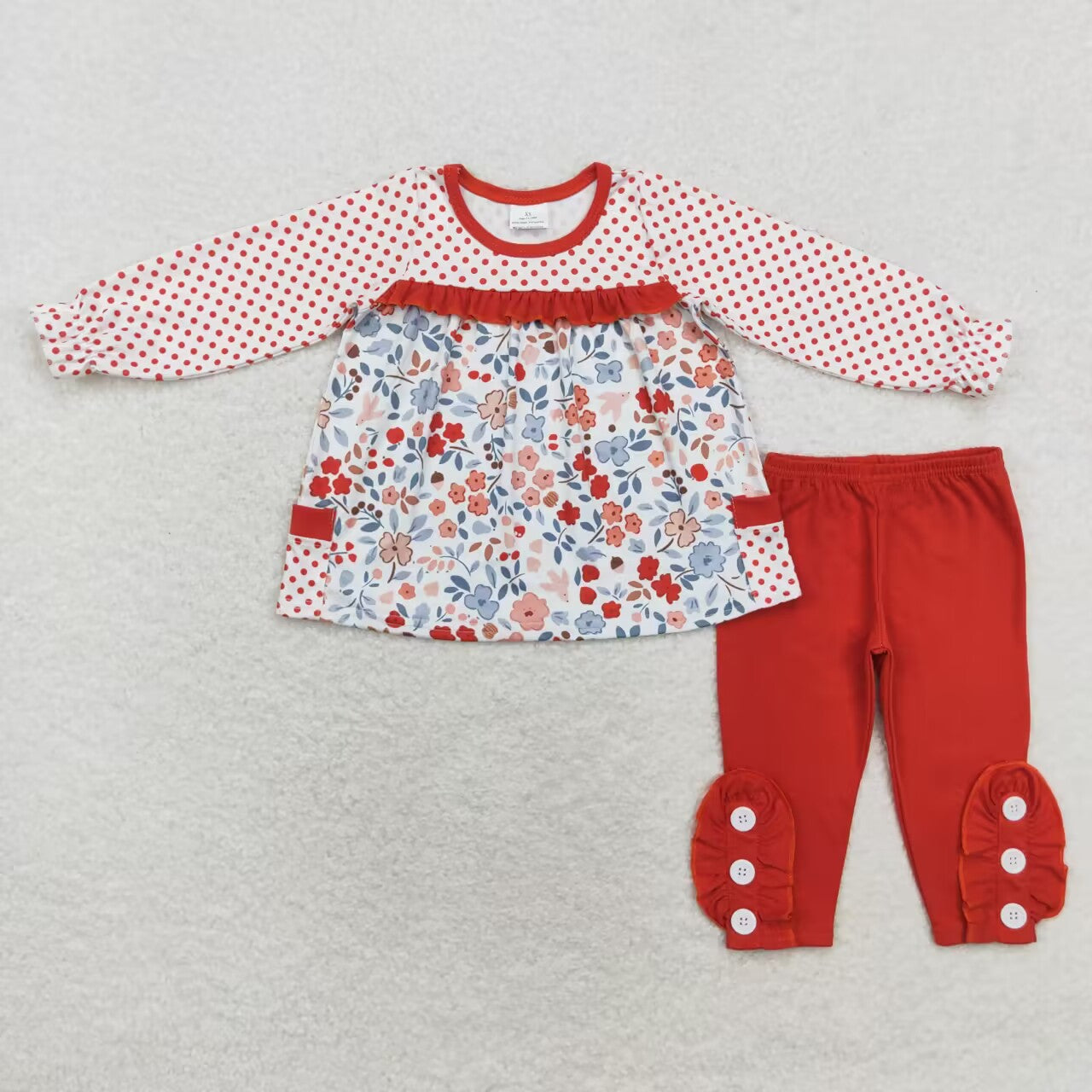 Sibling Baby Girls Fall Flowers Leopard Pocket Button Tunic Legging Pants Clothing Sets
