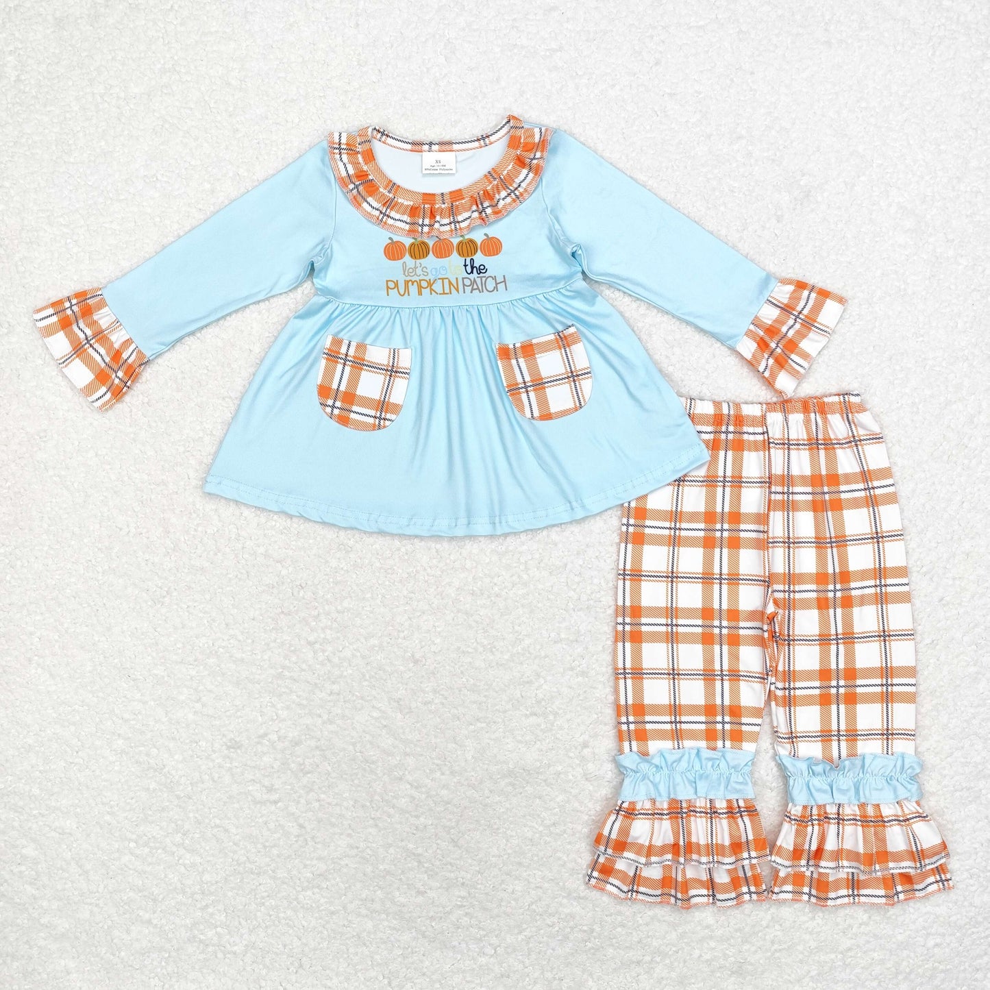 Sibling Baby Girls Flowers Pumpkins Button Pockets Tunic Ruffle Pants Fall Clothes Sets