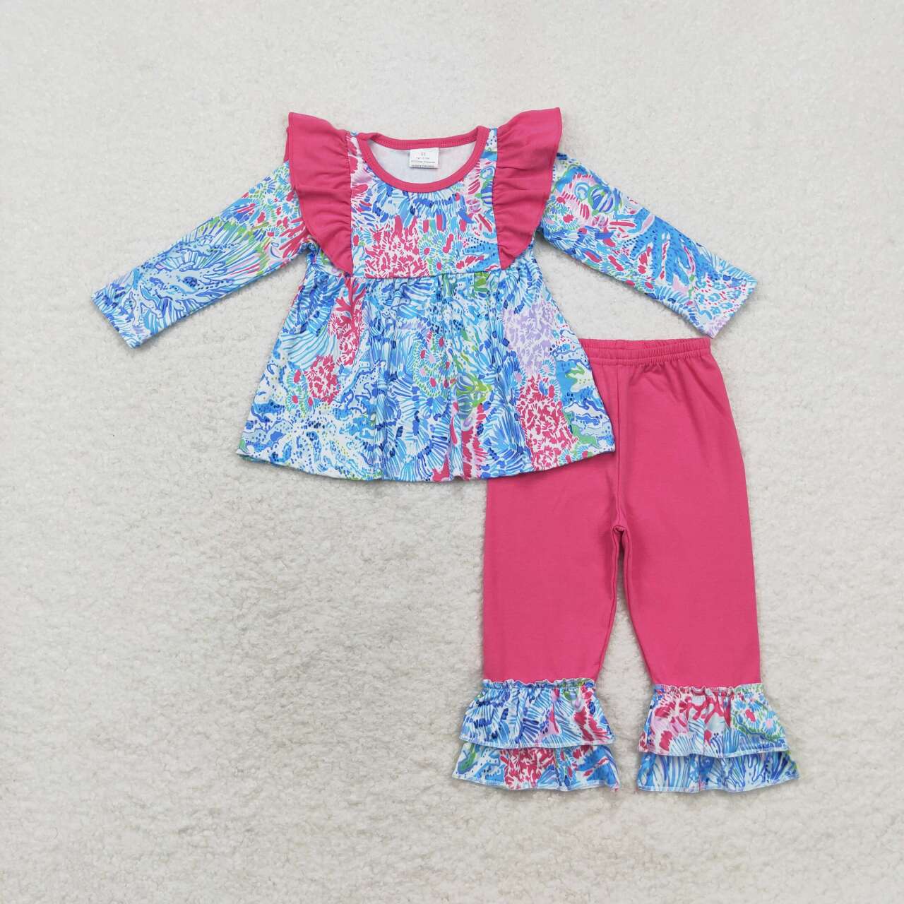 Sibling Baby Girls Long Sleeves Floral Bows Tunic Ruffle Pants Clothes Sets