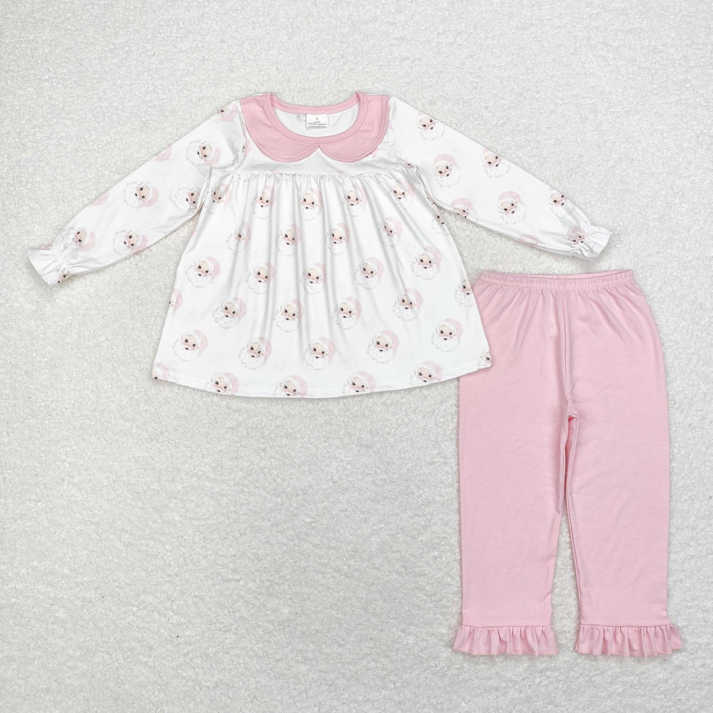 Sibling Baby Girls Long Ruffle Sleeves Santa Gingerbread Trees Tunic Pants Christmas Clothes Sets