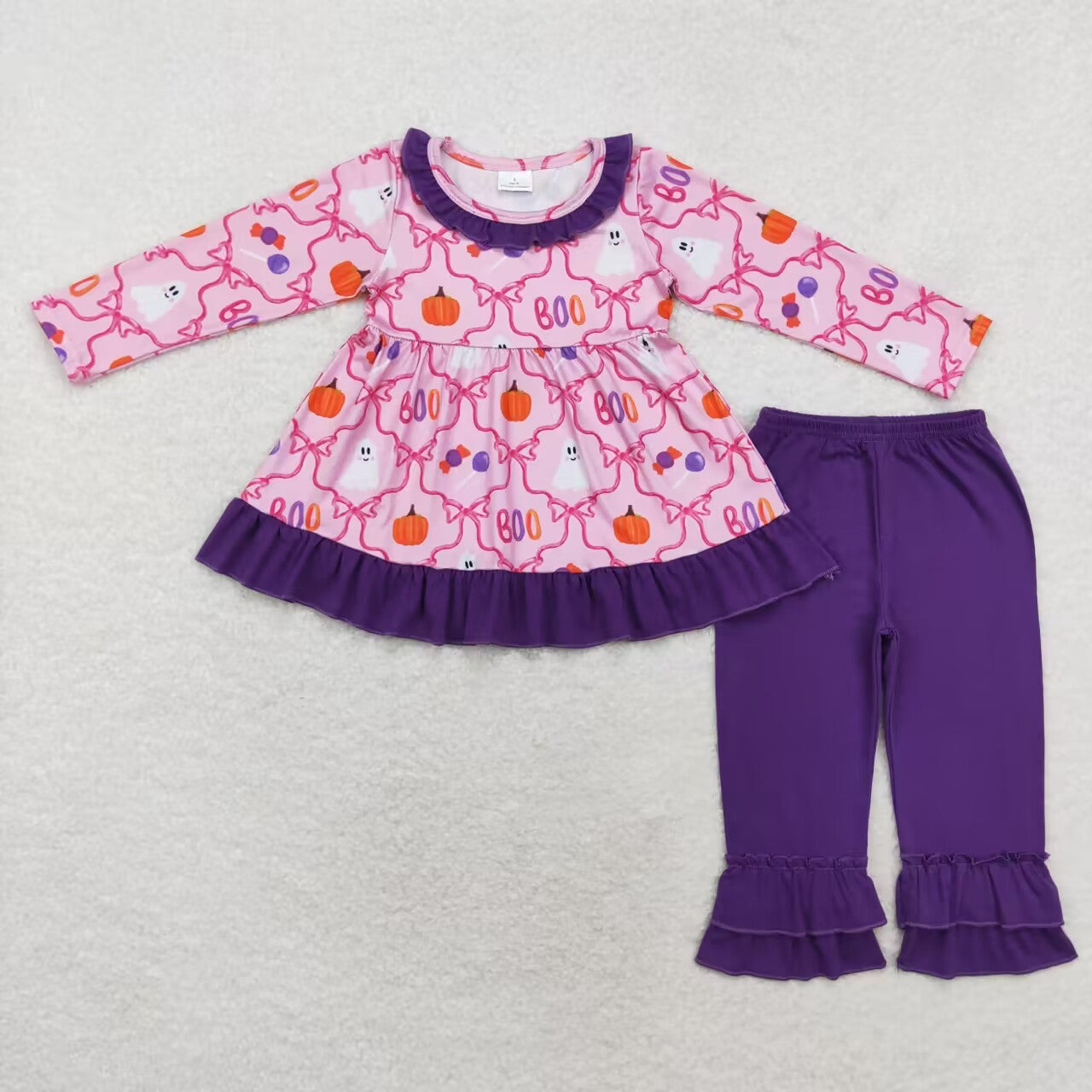 Sibling Baby Girls Long Sleeves Ghosts Bows Tunic Pants Halloween Clothes Sets