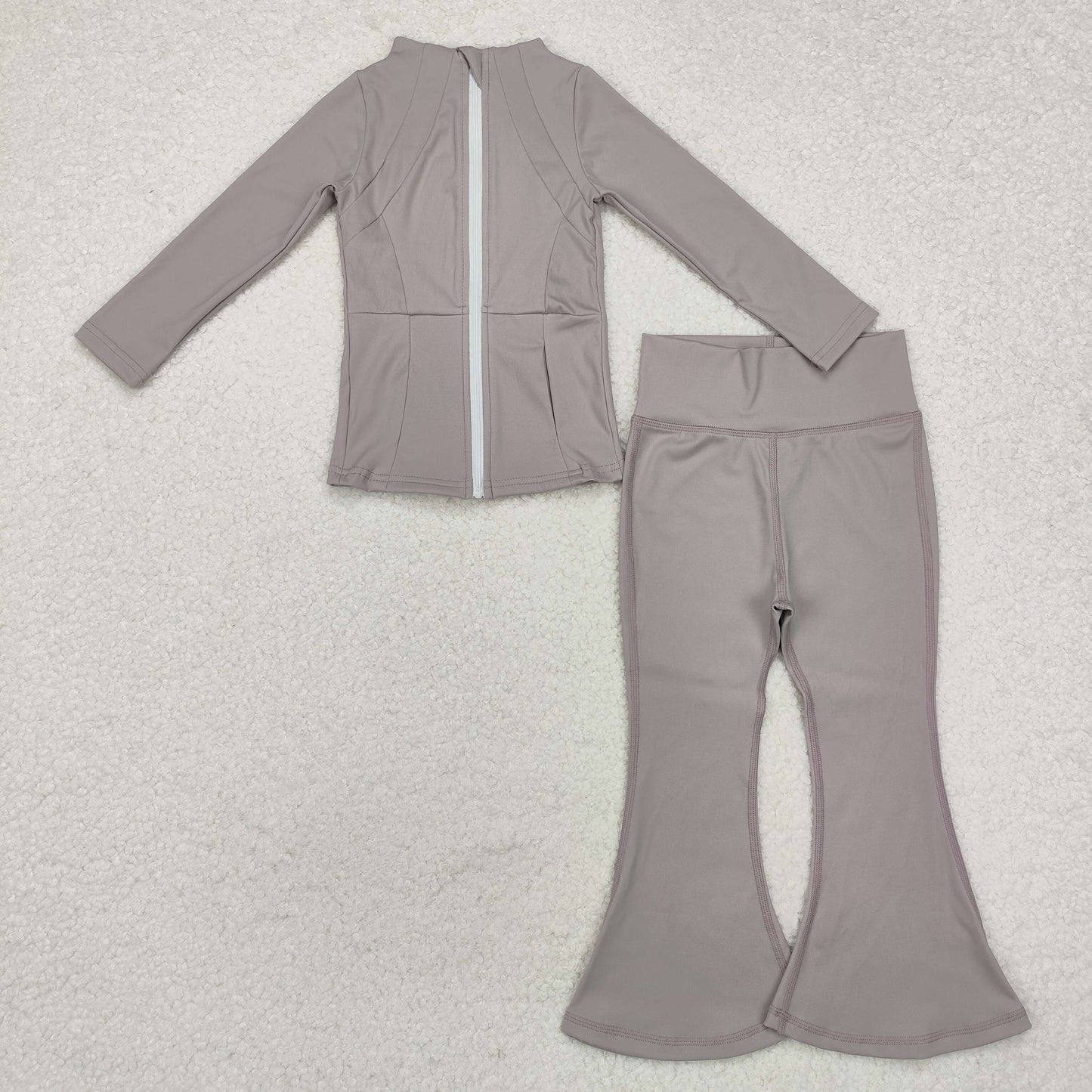 Sibling Baby Girls Long Sleeve Zipper Pockets Jackets Bell Bottom Pants Yoga Active Clothes Sets