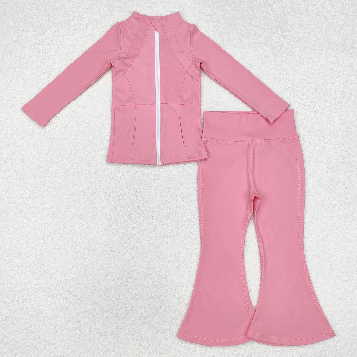 Sibling Baby Girls Long Sleeve Zipper Pockets Jackets Bell Bottom Pants Yoga Active Clothes Sets