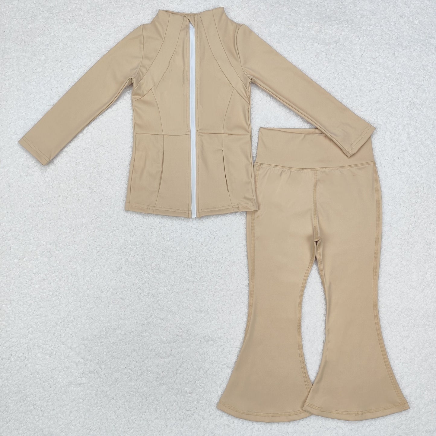 Sibling Baby Girls Long Sleeve Zipper Pockets Jackets Bell Bottom Pants Yoga Active Clothes Sets