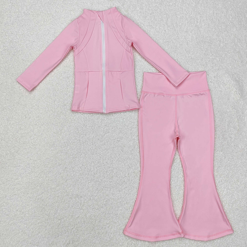 Sibling Baby Girls Long Sleeve Zipper Pockets Jackets Bell Bottom Pants Yoga Active Clothes Sets