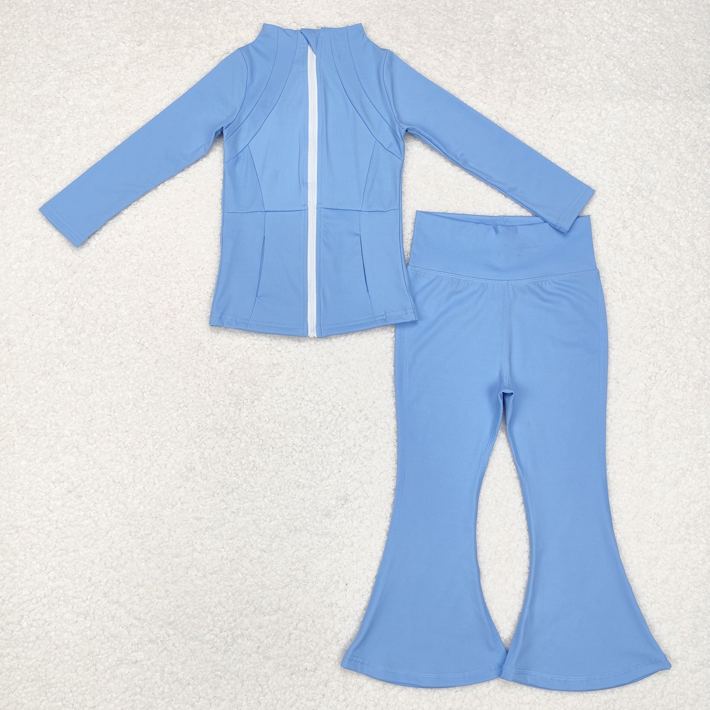 Sibling Baby Girls Long Sleeve Zipper Pockets Jackets Bell Bottom Pants Yoga Active Clothes Sets