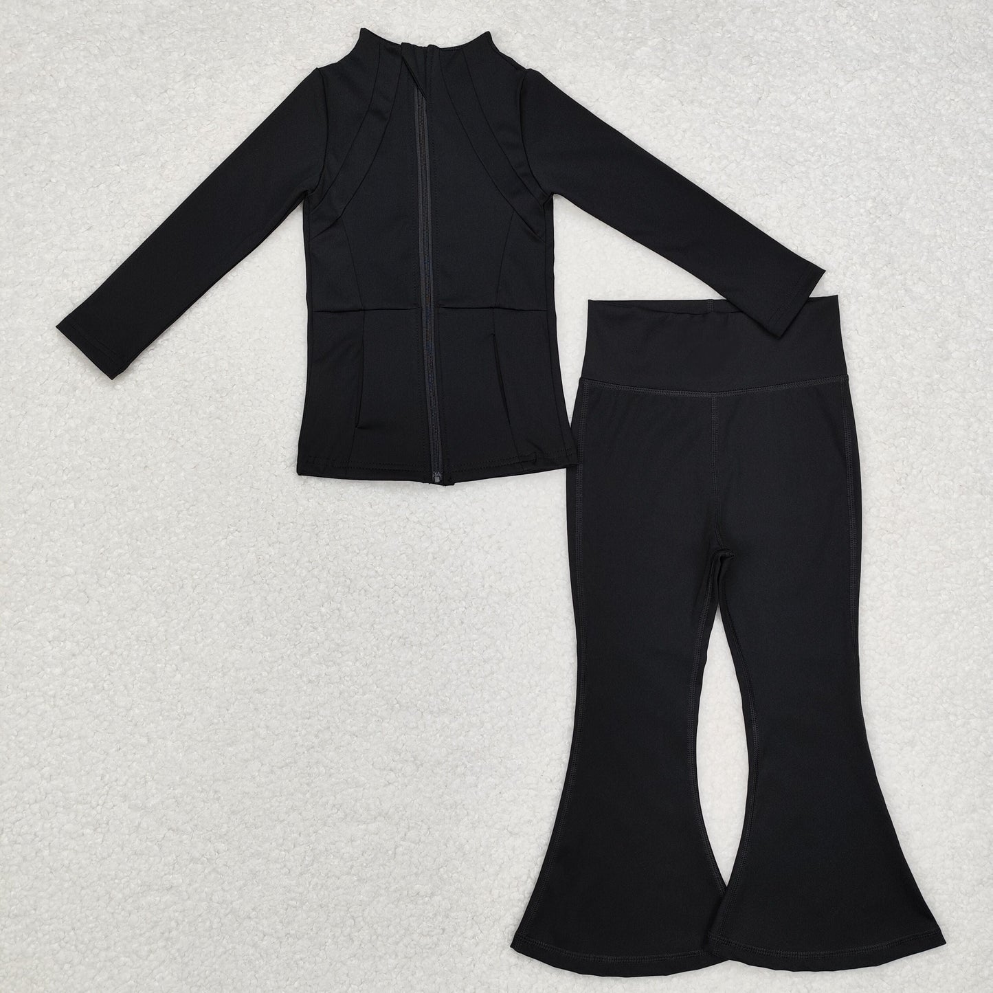 Sibling Baby Girls Long Sleeve Zipper Pockets Jackets Bell Bottom Pants Yoga Active Clothes Sets