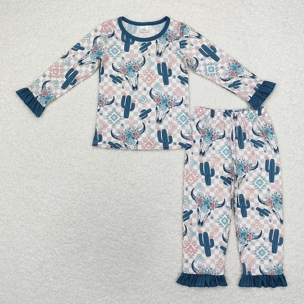Sibling Baby Girls Long Sleeve Cows Cactus Horses Top Pant Bamboo Pajamas Sets