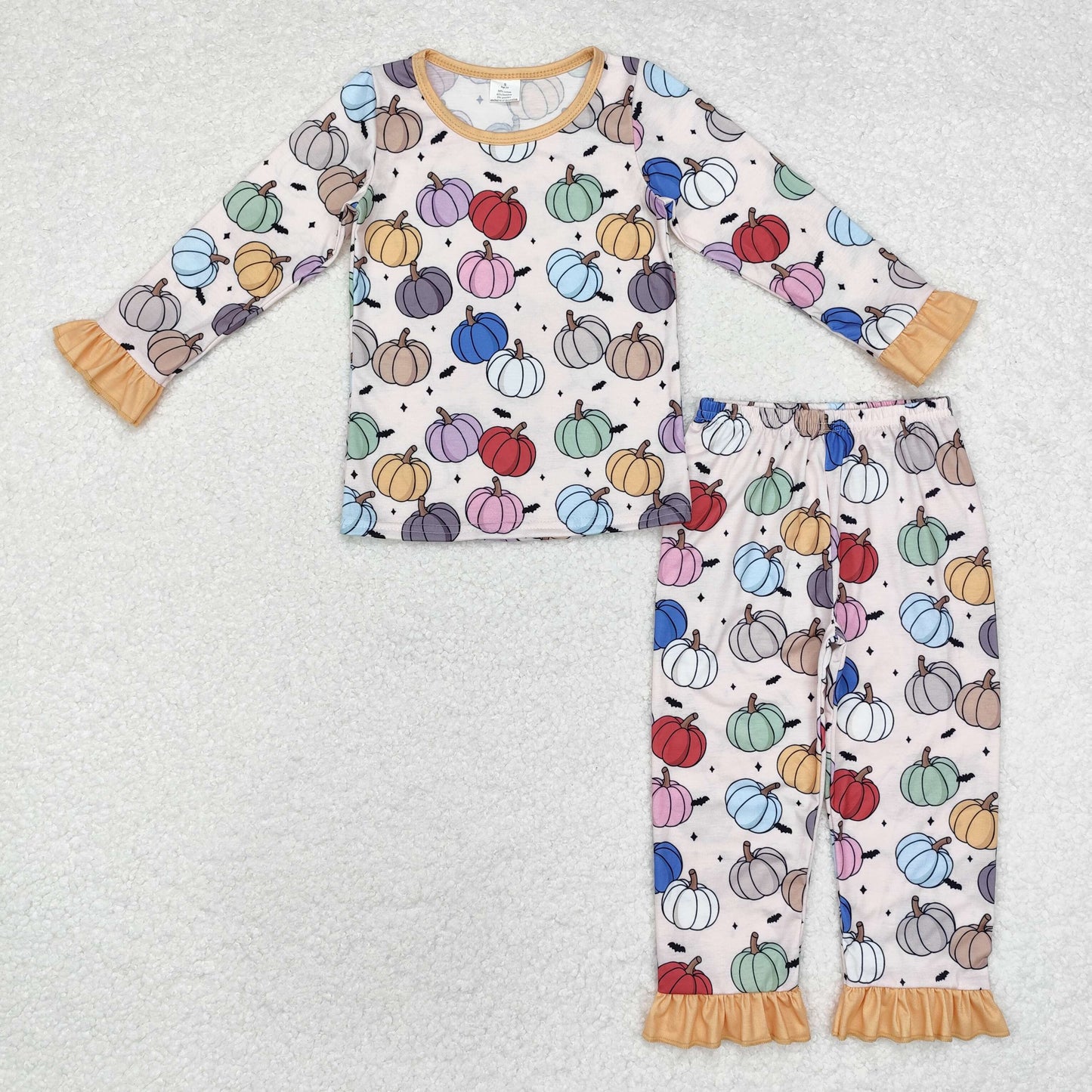 GLP1584 Bamboo Baby Girls Colorful Pumpkins Top Ruffle Pants Fall Pajamas Sets