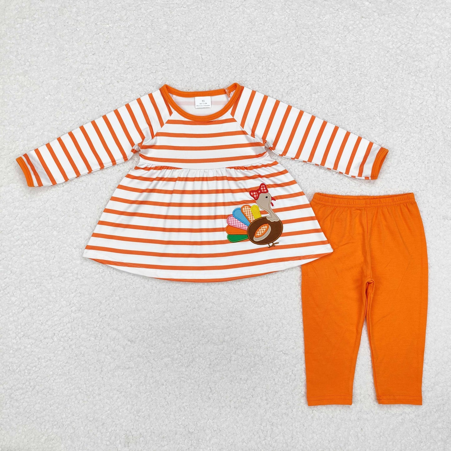 Sibling Baby Girls Embroidery Turkey Pie Pumpkins Tunic Pants Thanksgiving Clothes Sets