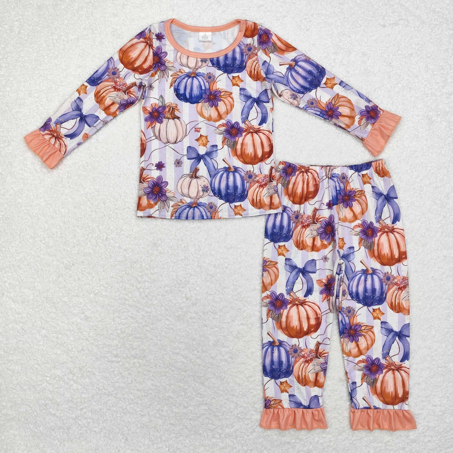 Sibling Baby Girls Pumpkins Plaid Top Ruffle Pants Fall Bamboo Pajamas Sets