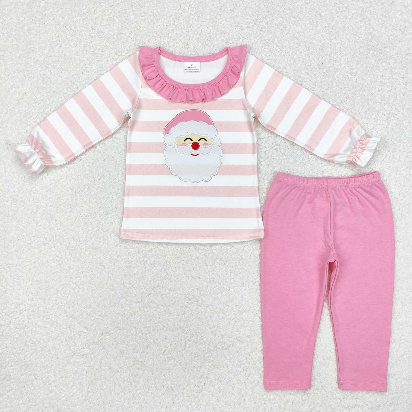 Embroidery Santa Sibling Baby Girls Tunic Top Pants Christmas Pajamas Clothes Sets