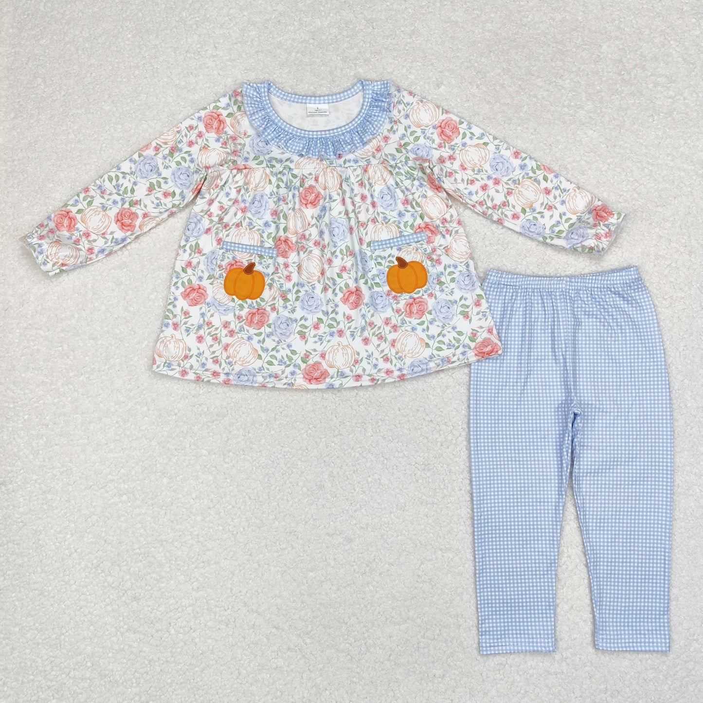 Sibling Baby Girls Long Ruffle Sleeves Flowers Pumpkins Tunic Pants Fall Clothes Sets