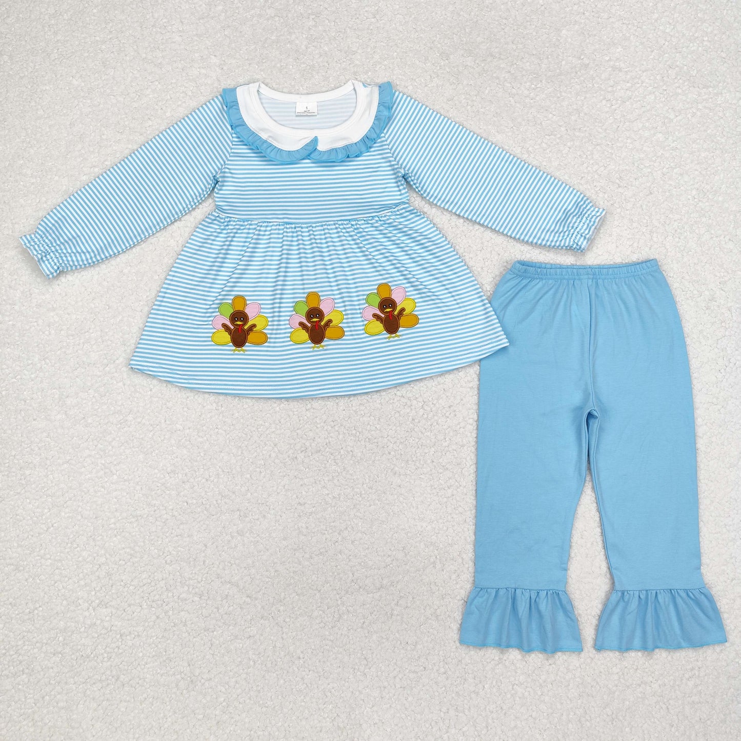 Sibling Baby Girls Embroidery Turkey Pie Pumpkins Tunic Pants Thanksgiving Clothes Sets