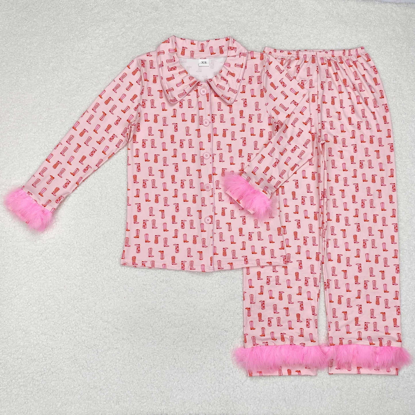 Sibling Adult Women Grin Santa Button Up Top Pants Fur Sleeve Christmas Pajamas Sets