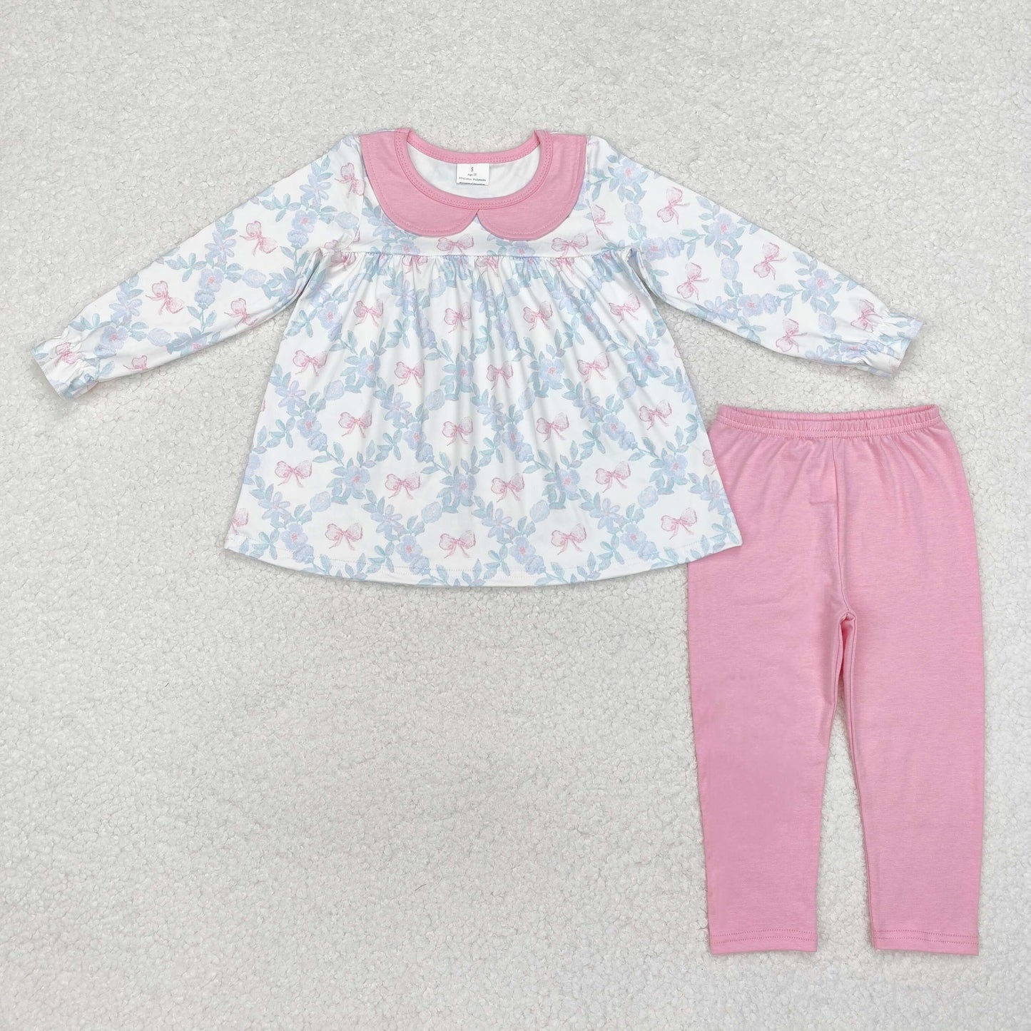 Sibling Baby Girls Bows Flowers Tunic Leggings Pant Long Ruffle Sleeves Clothes Sets