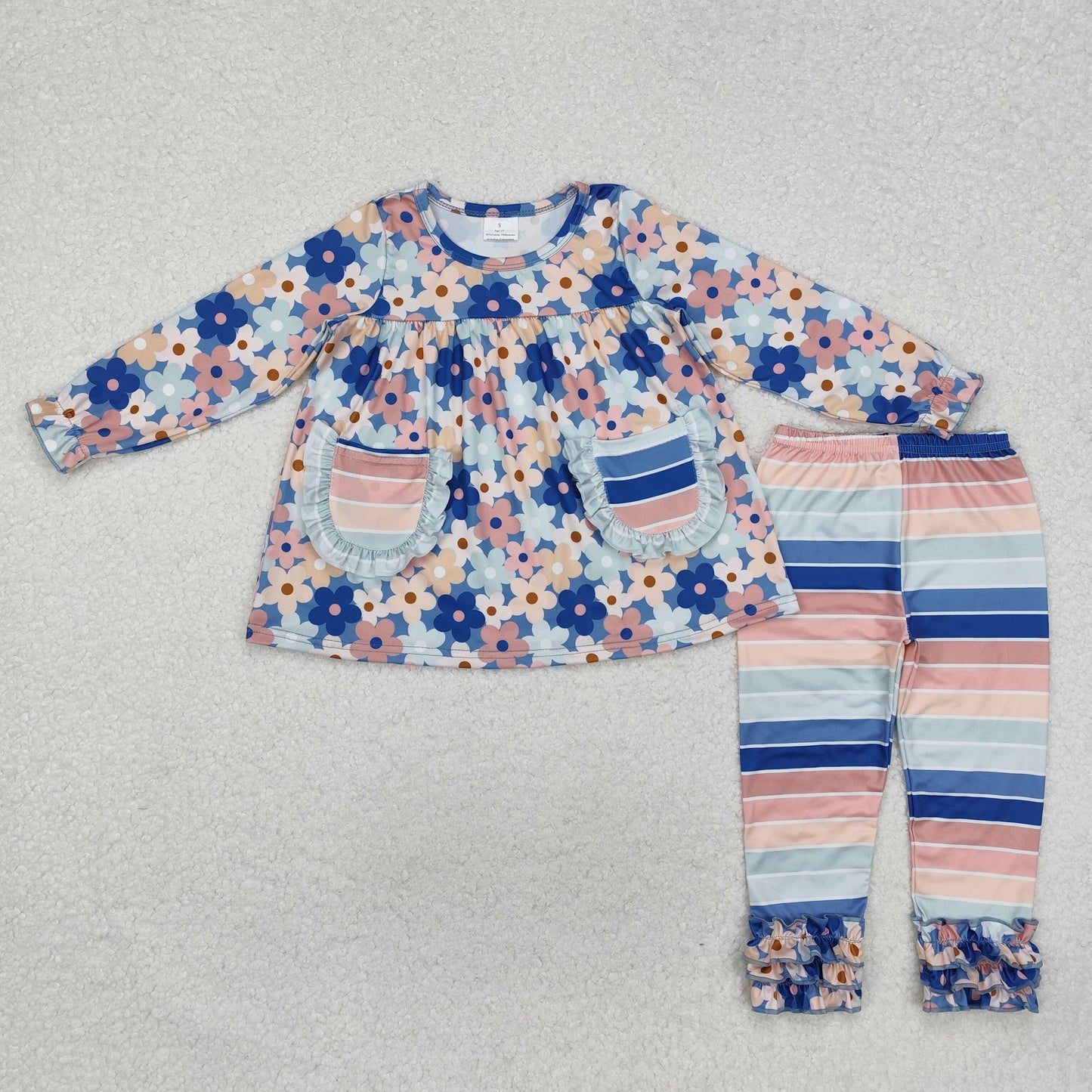 Sibling Baby Girls Fall Flowers Leopard Pocket Button Tunic Legging Pants Clothing Sets